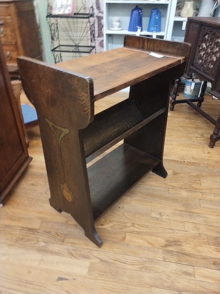 Vtg Mission Oak Table Bookshelf