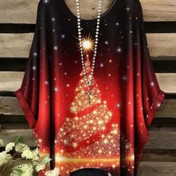 Women Holiday Faux Christmas Boho Tunic Top Blouse 4X New