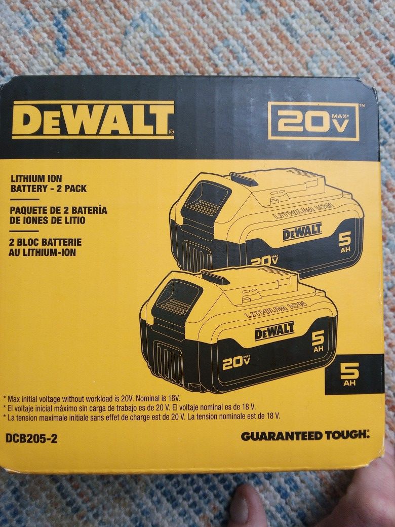 DeWalt 2 Pack Batteries 20v 5AH