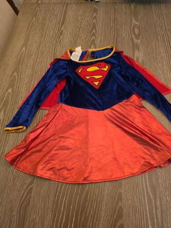 Girls Rubies Supergirl Hero Costume Dress Attached Cape Size Small