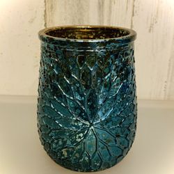 Blue-Green Mercury Glass Vase Approx 5 1/2” x 4 1/8” #061622A1
