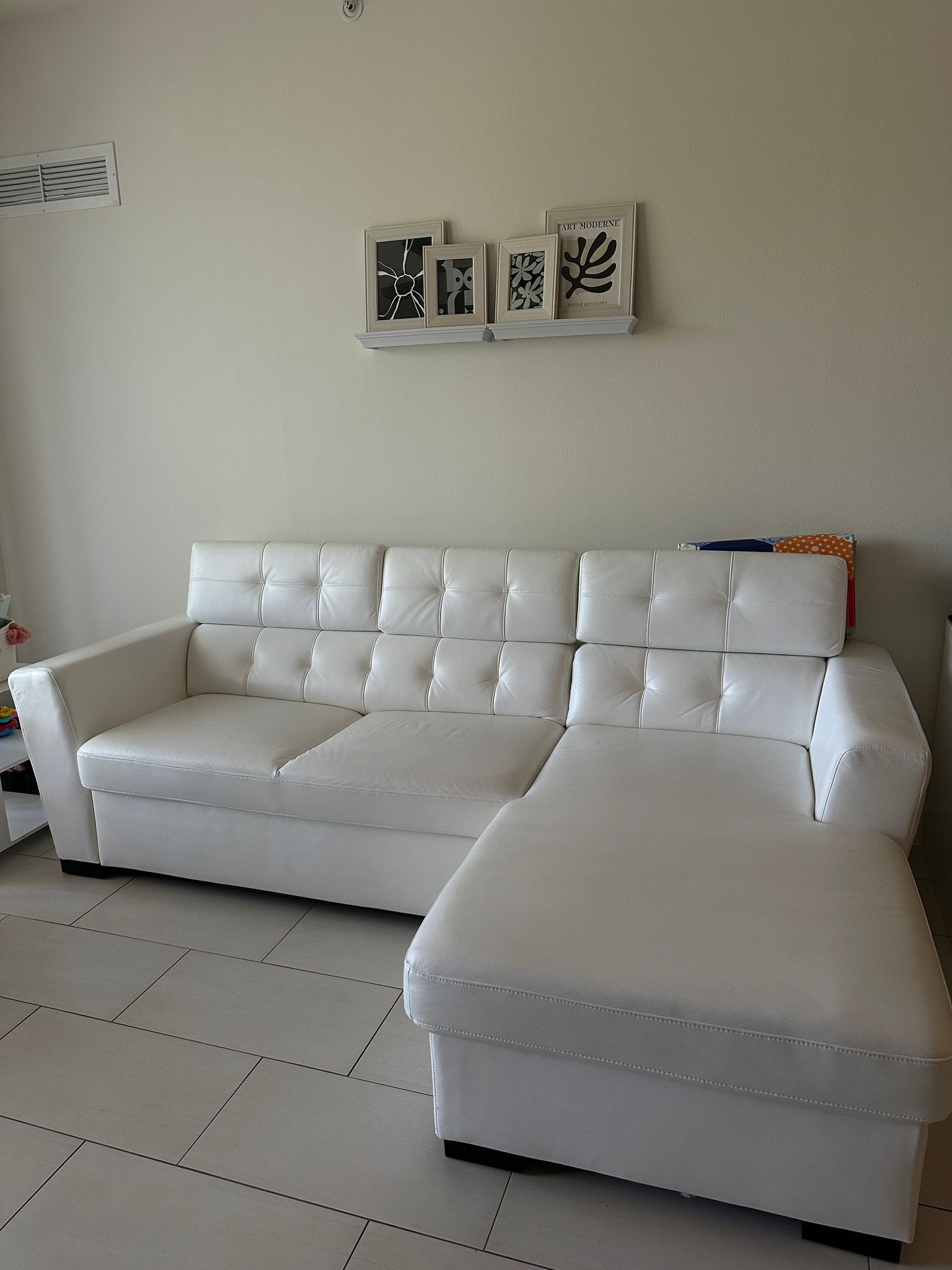 White Leather Sectional Sleeper Sofa With Storage 