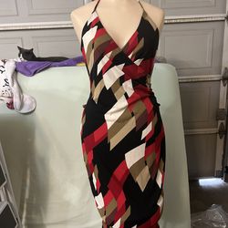Windsor Halter Top Backless Mid-length Geometric Dress M Missing The Belt