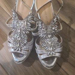 Antonio Melani Embellished Rhinestones Silver Wedges Sandals Sz.7.5