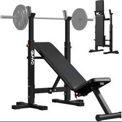 Bench Press Bench, GMWD Foldable 660LBS Weight Bench Set, Multi-Functional Chest Press Machine with Bar Holder, Flat Incline Bench for Chest, Shoulder