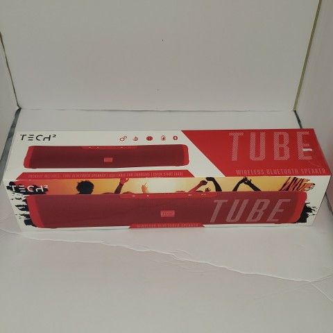 Tech2 Tube Wireless Bluetooth Red Speaker 5+ Hours & Party Mode NEW