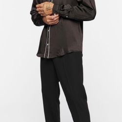 Mens Black Satin western shirt xl