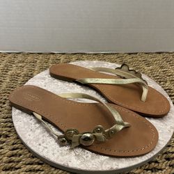 Coach A0093 Oceanna Size 8.5M Embellished Champagne-Colored Thong Sandals w/Box