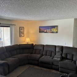 Gently Used- Living Spaces 6-Piece Large Reclining Sectional - Modular Brown Fabric