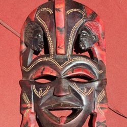 Vintage Hand-Carved African Wooden Mask - 10.5" Tribal Wall Decor Kenya