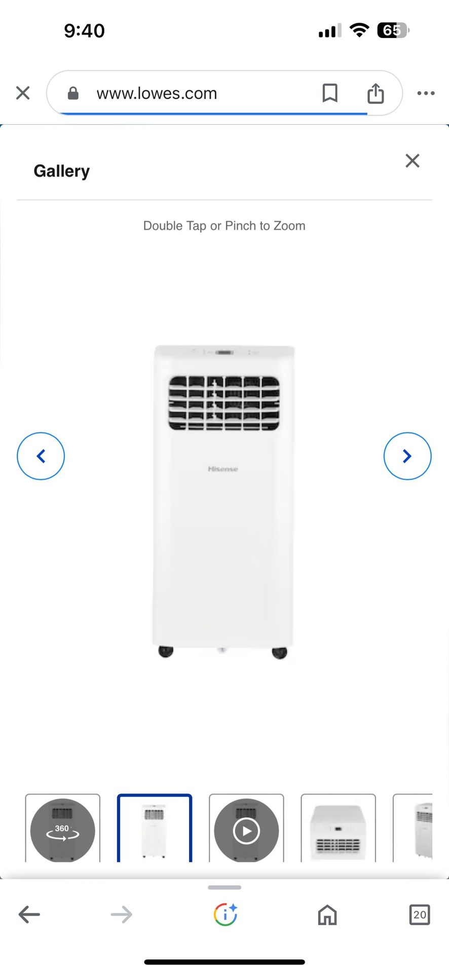 Hisense 5000 BTU DOE (115 Volt) White Vented Portable Air - Main Image