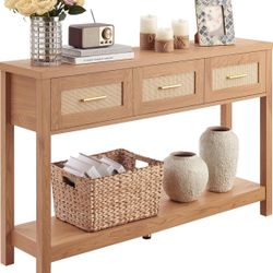 Rattan console table with 3 drawers - New In Box