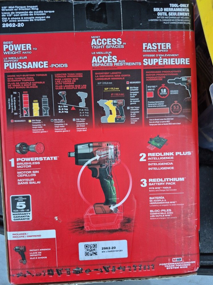 Brand New Never Opend Milwaukee 1/2 In Impact Driver And Batterie Set Of 2 M18 Fuel.