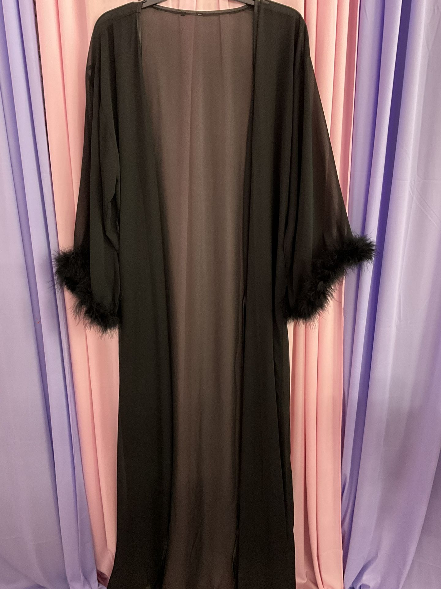 Black Feather Sheer Drag Queen Show Costume Robe