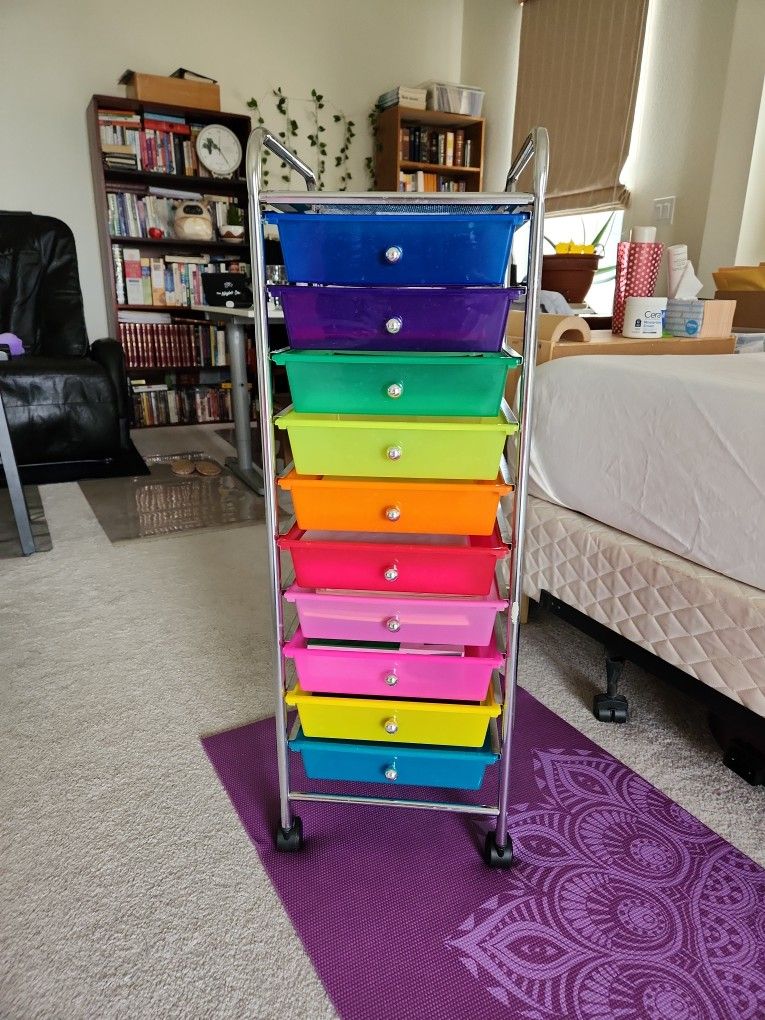 10 Drawer Rolling Cart Rainbow color 
