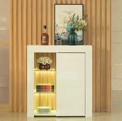 Sideboard Buffet with Storage Shelves - White, LED Lights