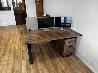 Premiera Rustic Series Laminate Desk Tables with Metal Stands
