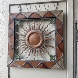 Metal Sun Wall Art – Rustic Southwest Decor – Large Square Frame