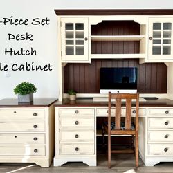Al’s Woodcraft’s Farmhouse 3-Piece Desk, Hutch, Filing Cabinet 