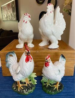 Vintage Napcoware Japan Chicken Rooster Hen Ceramic Figurine Lot