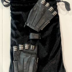 MAJESTY BLACK fingerless Leather Gloves Size7