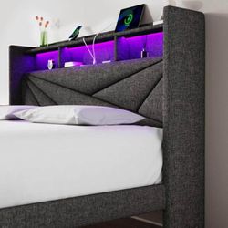 Upholstered Platform Bed Frame with 2 Storage Drawers and LED Lights & Adjustable Headboard,No Box Spring Needed,beds