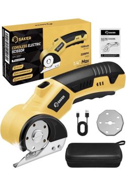 Saker Cordless Electric Scissors Cardboard Box Cutter Rechargeable w Case Light