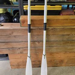 Pair of White Wooden Boat Oars, 5 feet long