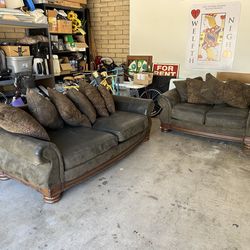 Olive Suede Love Seat and Couch for Sale