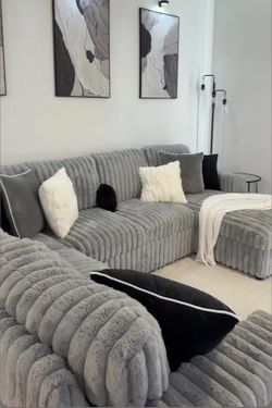 GREY CORDUROY SLEEPER U SHAPE SECTIONAL 🩶✅