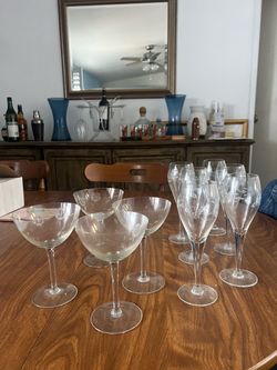 10-Piece Vintage Etched Crystal Stemware Set