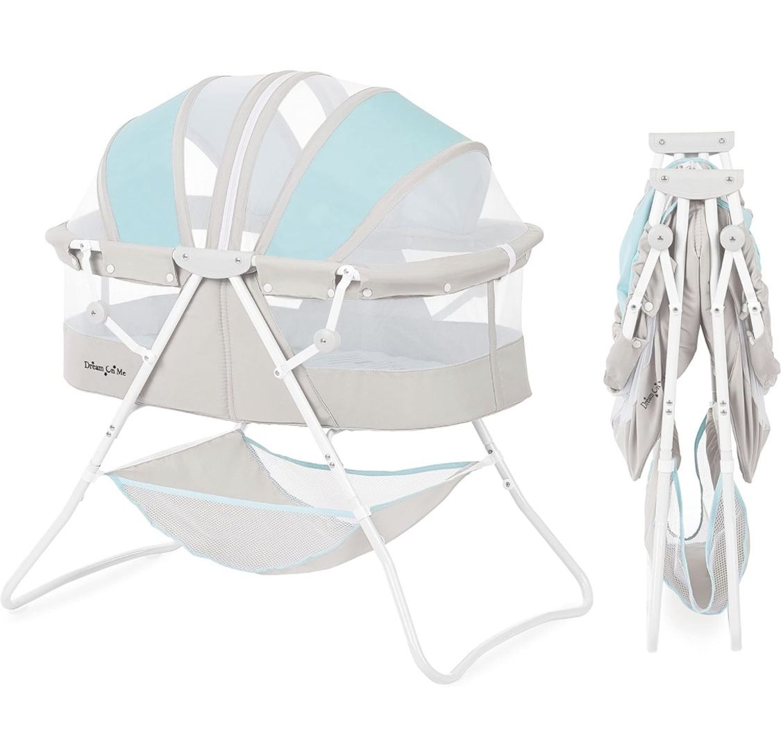 Karley Blue & Grey Baby Bassinet , Lightweight Portable with Double Canopy 