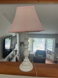 White Table Lamp with Pink Fabric Shade