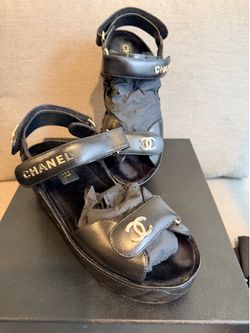 CHANEL leather wedge sandals