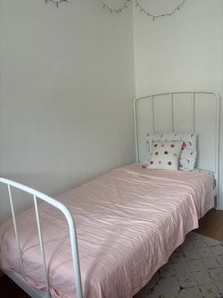 White metal Crate and Barrel Twin Bed frame