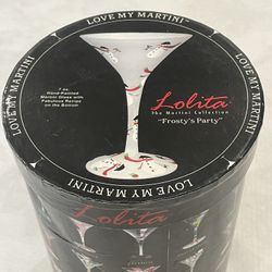 Hand-painted Lolita 'Frosty's Party' Holiday Christmas martini glass.