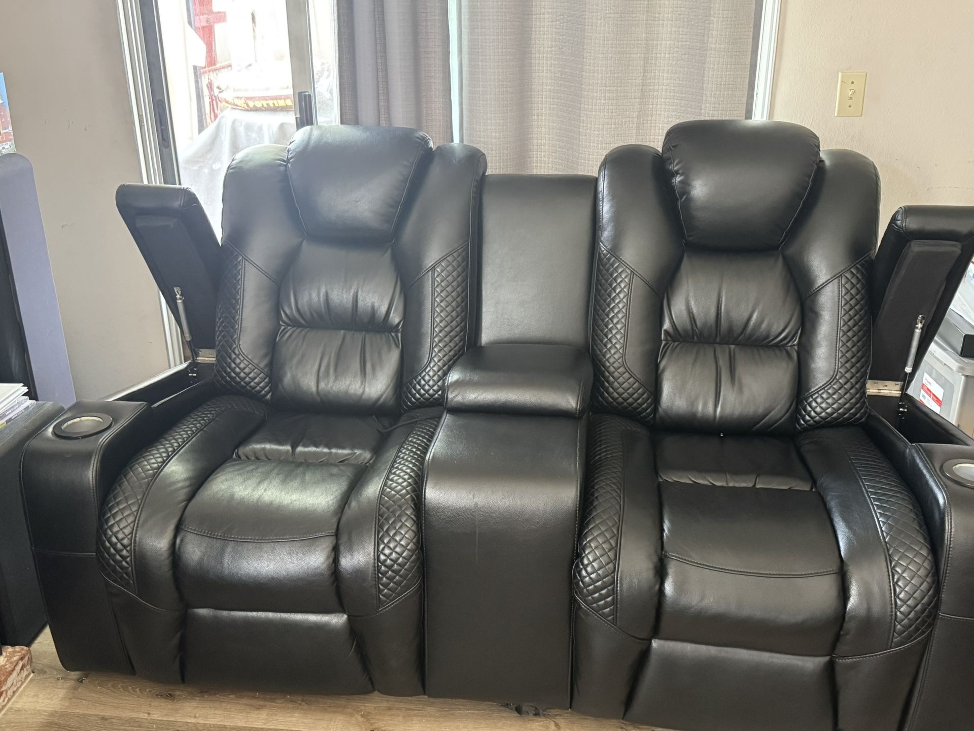 Black Leather Two Seater Recliner