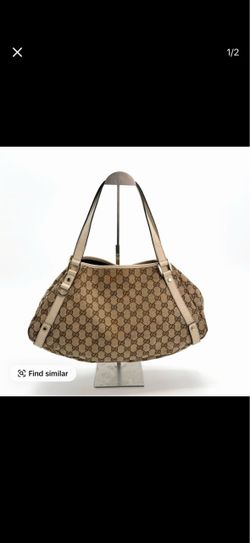 Pre-owned GUCCI Canvas Shoulder Bags Beige/White GG Medium Abbey Tote Bag