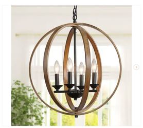 Modern Farmhouse 20 in. 4-Light Black Artisan Iron Orb Chandelier with Painted Pine Wood Accents Pendant Light Fixture