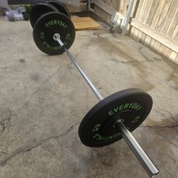 New 6 Ft Olympic Barbell With Two 25lbs Bumper Plates