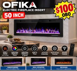 OFIKA 50” Electric Fireplace – Wall Mount / Recessed – New