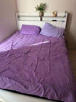 White Bed Frame with Storage Headboard