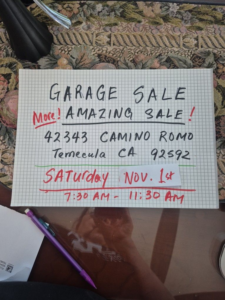 More Amazing GARAGE SALE! Nov 1, Sat 7.30 AM