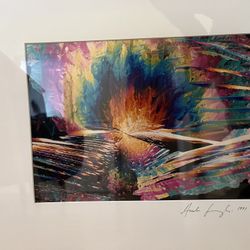 Abstract Wall Print Art Matted Gold-tone Frame Signed 1991