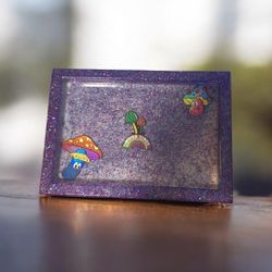 Glow in the Dark Mushroom Resin Tray - Purple Glitter & Custom Made