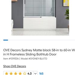 2 Identical “OVE “ Brand Tub Shower Doors(New) $350 Each