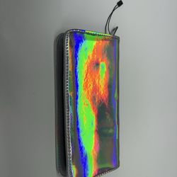 Holographic Zip Around Wallet Clutch Silver Iridescent Organizer Womens