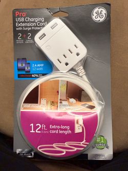 GE Pro USB Charging Extension Cord with Surge Protection