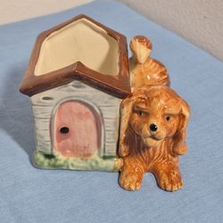 Vtg Ceramic Cocker Spaniel & Dog House Succulent Planter 2.75" x 3.5" 