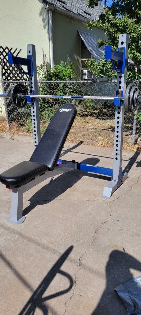 Incline/decline bench/rack combo+bar+80 lbs